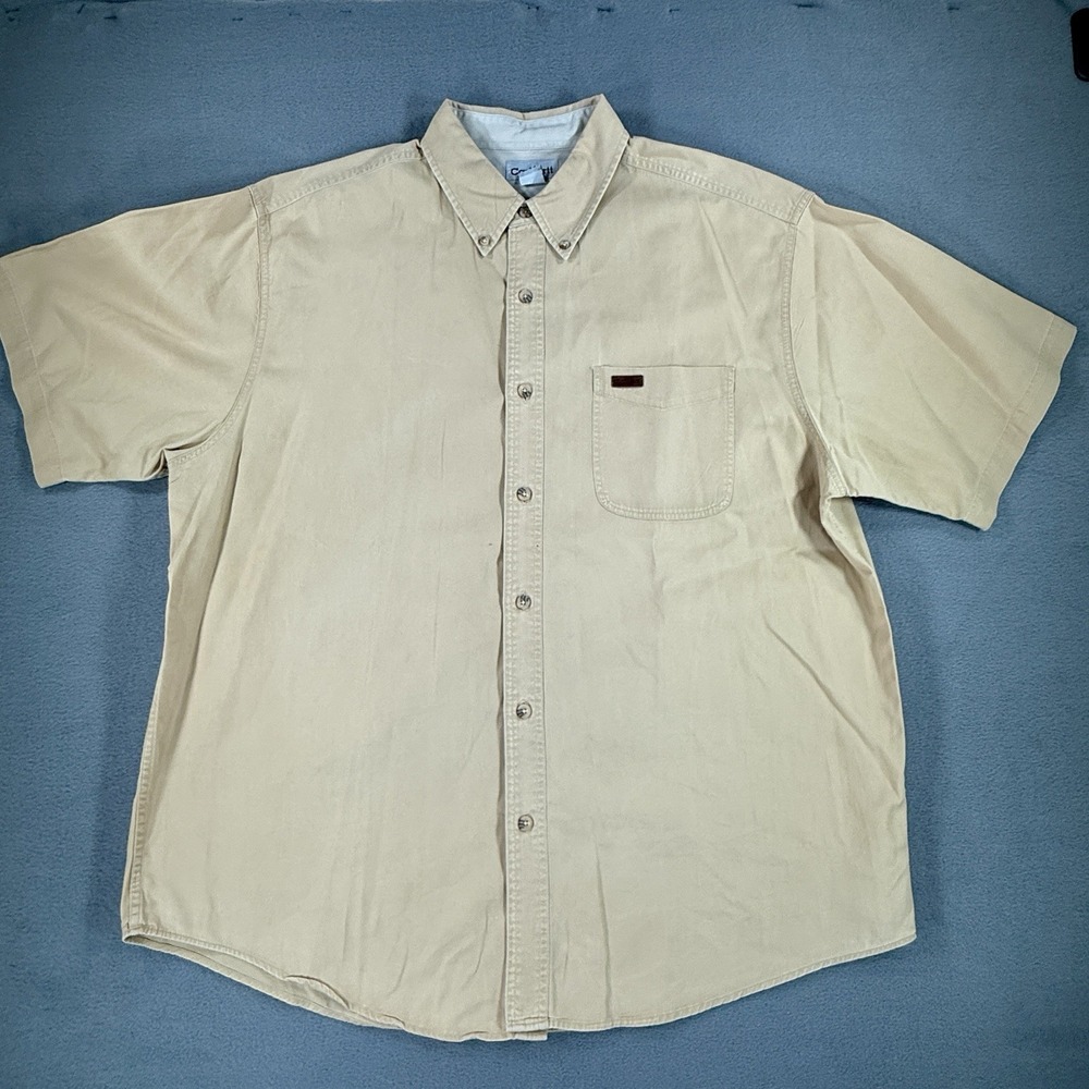 Carhartt Mens Beige Short Sleeve 100% Cotton Button Up Shirt Size XL